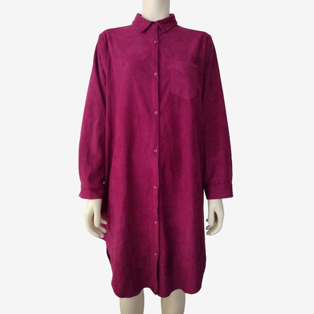 Vintage1990s Purple Faux Suede Embroidered Back Button Down Tunic Size L